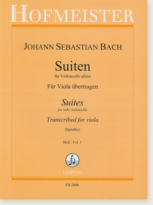 Johann Sebastian Bach Suites for Solo Violoncello Transcribed for Viola (Spindler) Vol. 1