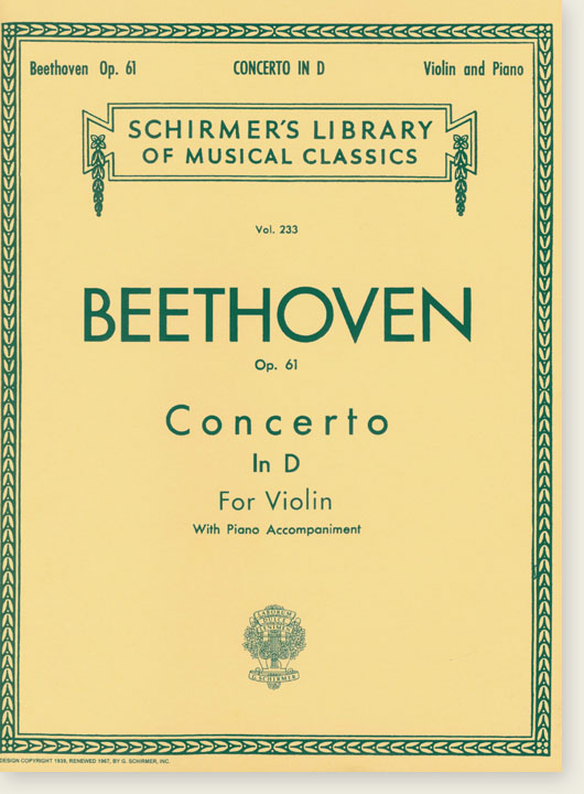 Beethoven Concerto in D Op. 61 for Violin and Piano