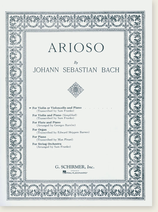 Johann Sebastian Bach Arioso for Violin or Violoncello and Piano