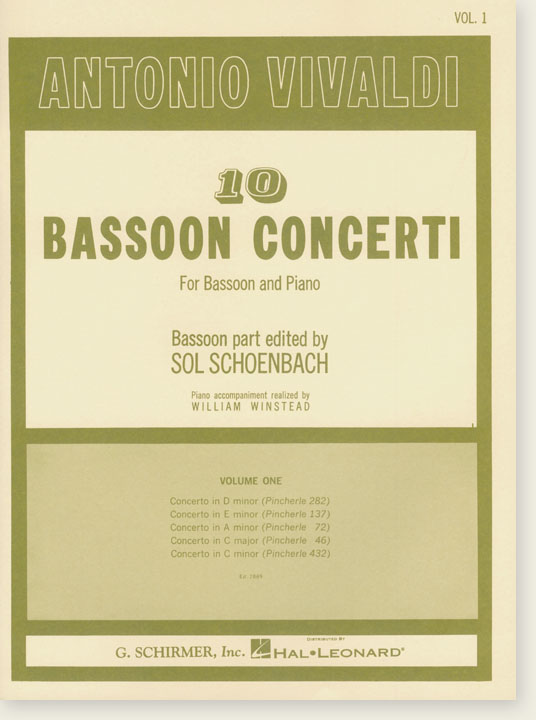 Antonio Vivaldi 10 Bassoon Concerti for Bassoon and Piano Volume 1