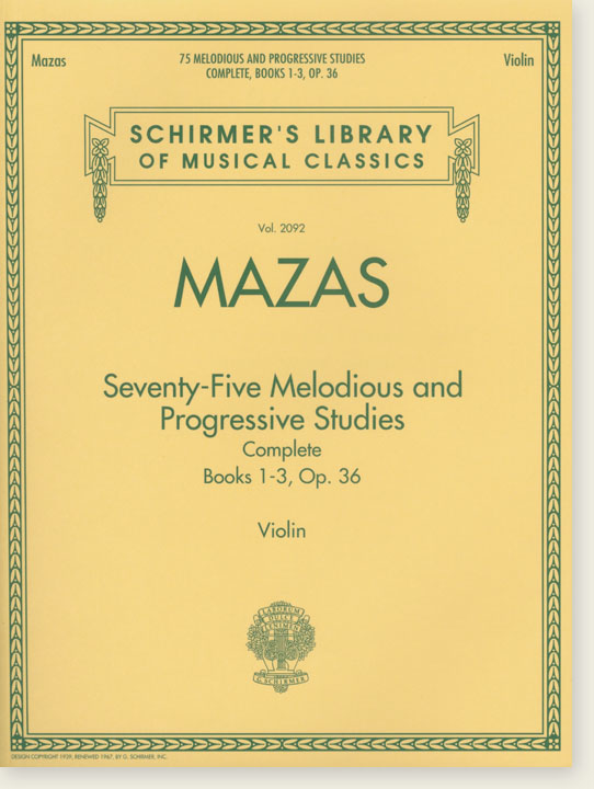 Mazas Seventy Five Melodious and Progressive Studies Complete Book1-3, Op. 36 for Violin