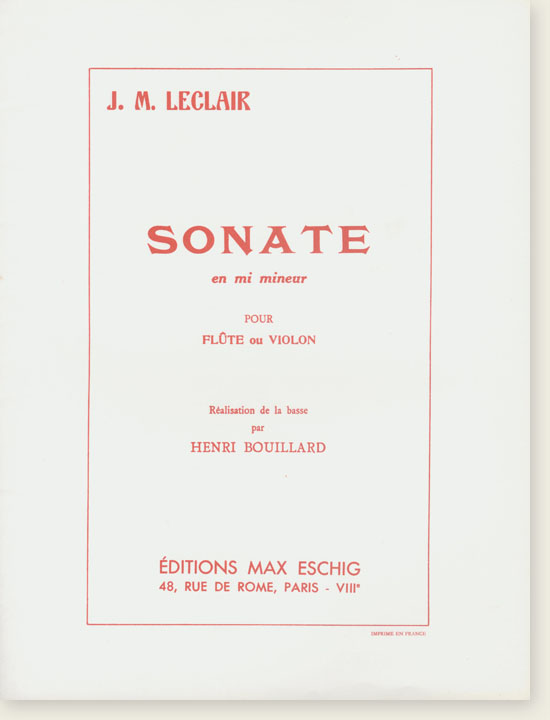 J. M. Leclair Sonate en mi mineur pour Flûte ou Violon