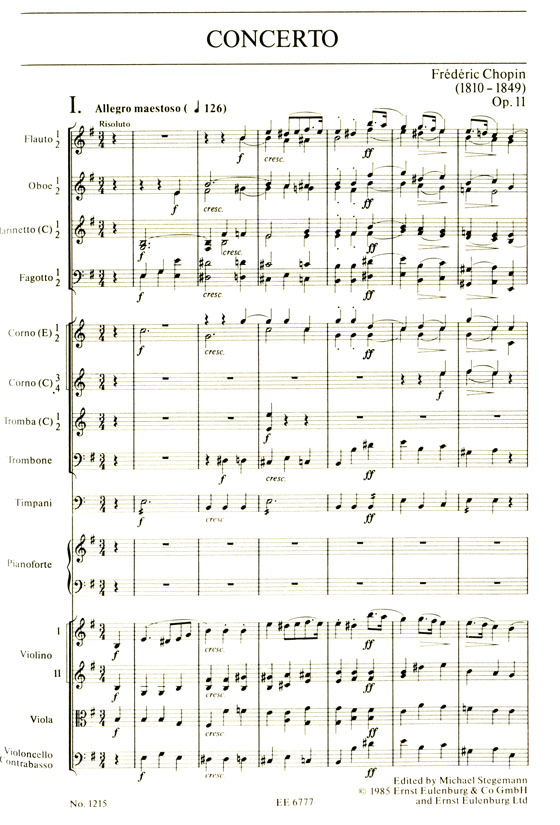 Chopin【Concerto No.1 ,Op.11】for Piano and Orchestra , E minor / e-Moll /  Mi mineur ショパン ピアノ協奏曲第1番