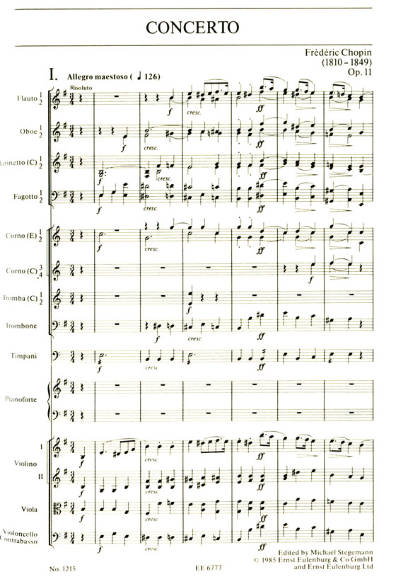 Chopin【Concerto No.1 ,Op.11】for Piano and Orchestra , E minor / e-Moll / Mi mineur ショパン ピアノ協奏曲第1番 Chopin【Concerto No.1 ,Op.11】for Piano and Orchestra , E minor / e-Moll / Mi mineur ショパン ピアノ協奏曲第1番