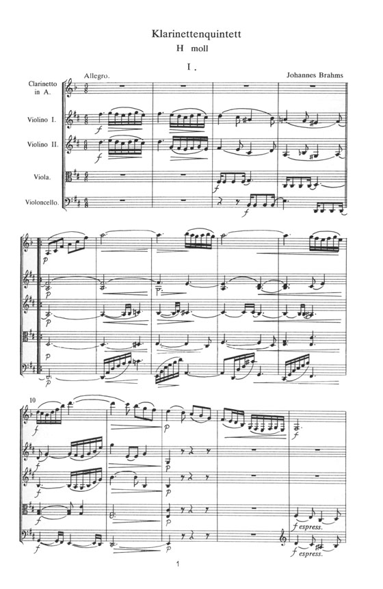 Brahms【Klarinettenquintett H moll op.115】 クラリネット五重奏曲