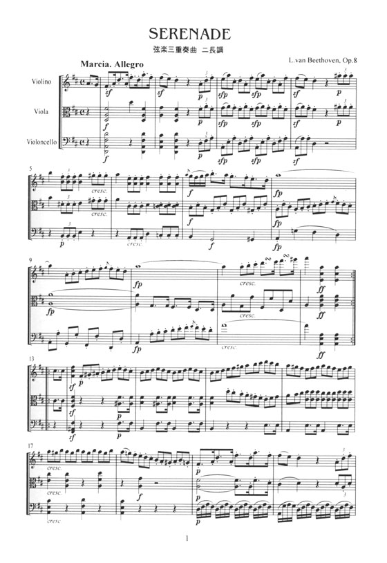 Beethoven【Serenade D-dur Op.8】 for Violin,Viola Cello セレナード ニ長調 Op.8