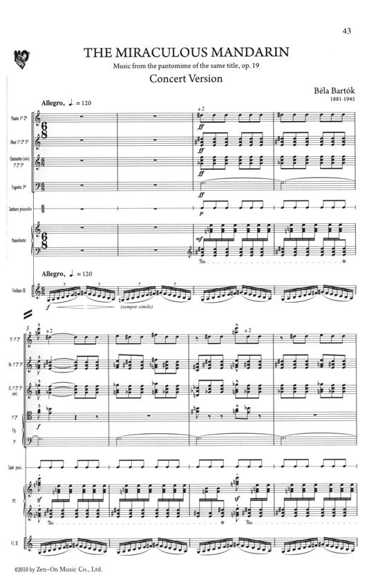 Bartók【The Miraculous Mandarin】op.19, Sz.73 Concert Version バルトーク《中国の不思議な役人》組曲