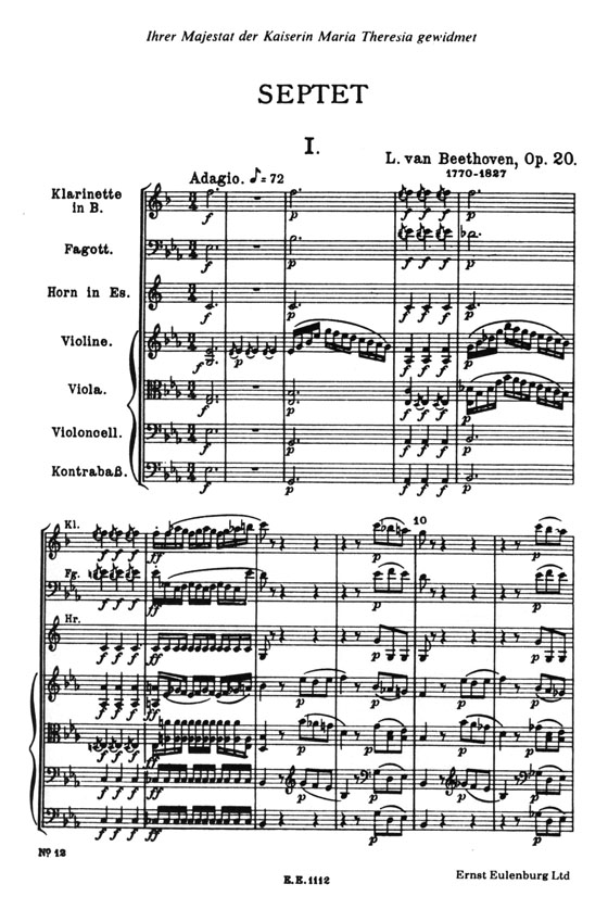 Beethoven【Septet ,Op.20 Es-dur】ベートーヴェン 七重奏曲 変ホ長調