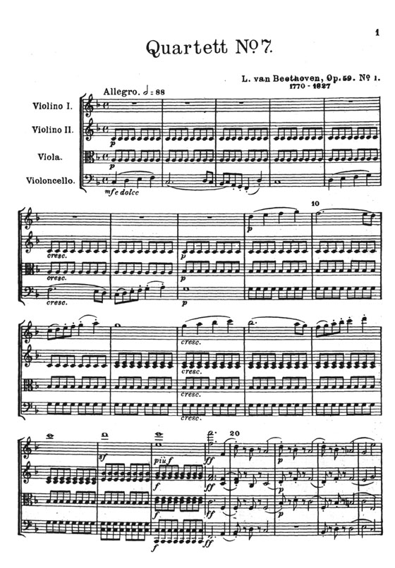 Beethoven【String Quartet No.7 in F Major Op.59, No.1】Miniature Score