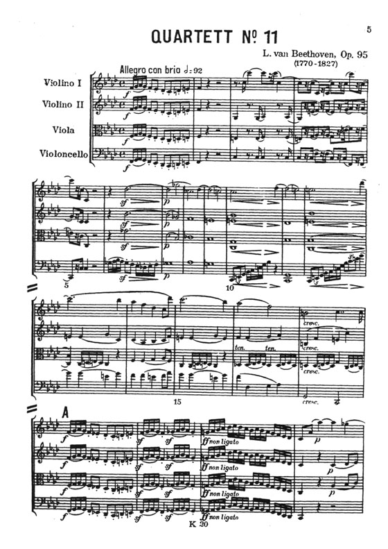 Beethoven【String Quartet in F Minor Opus 95】Miniature Score