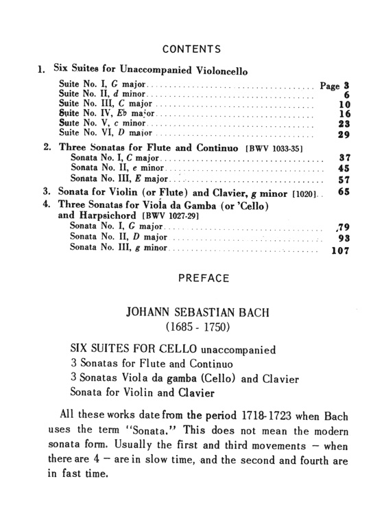 Bach【Four Various Works】Miniature Score