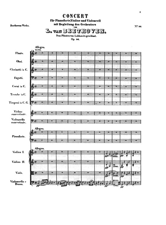 Beethoven【Triple Concerto】for Piano, Violin and Cello, Opus 56 Miniature Score