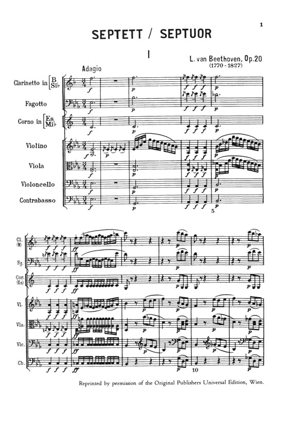 Beethoven【Septett Es Dur, Op.20】ベートーヴェン 七重奏曲 変ホ長調