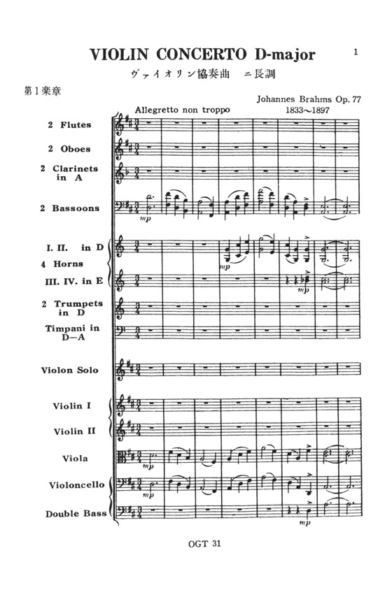 Brahms【Violin Concerto D major op.77】ブラームス　ヴァイオリン協奏曲　ニ長調
