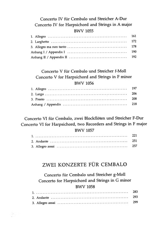 Bach【Konzerte】für Cembalo／Concertos for Harpsichord , BWV 1052-1059