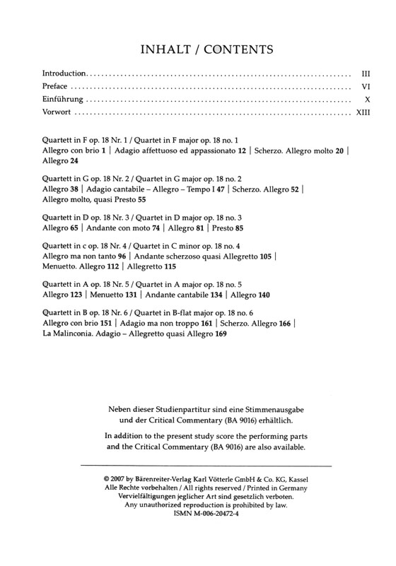 Beethoven【Streichquartett/String Quartets Op.18】 Beethoven【Streichquartett/String Quartets Op.18】