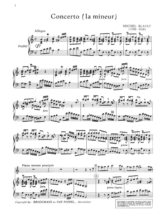 Michel Blavet Concerto a minor Flute and Piano