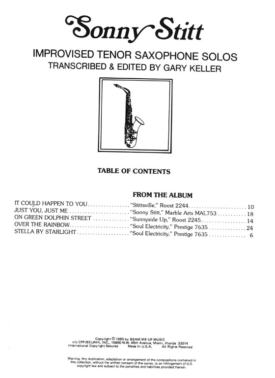 Sonny Stitt Improvised Tenor Saxophone Solos