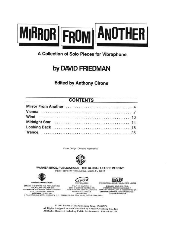 Mirror from Another A Collection of Solo Pieces for Vibraphone by David Friedman