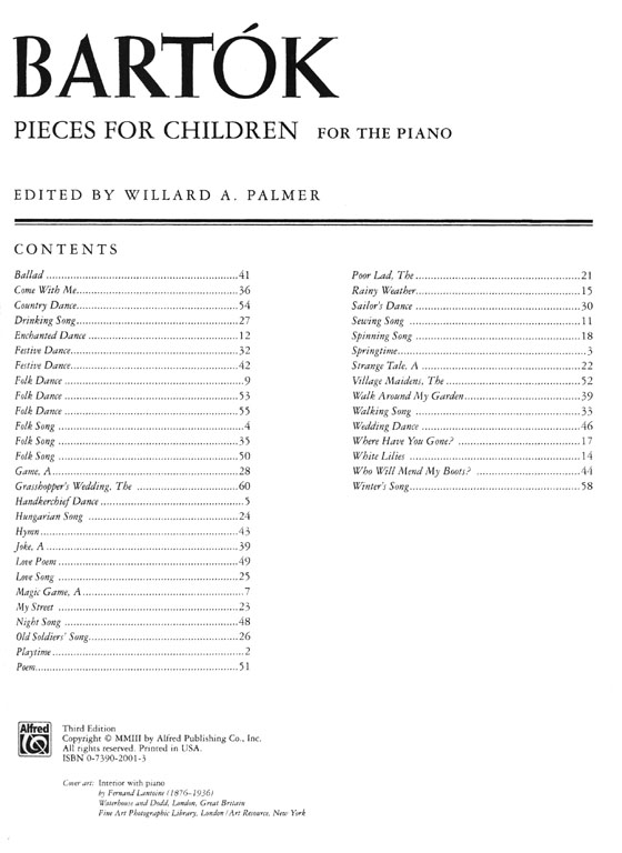 Béla Bartók Pieces for Children for the Piano Edited by Willard A. Palmer