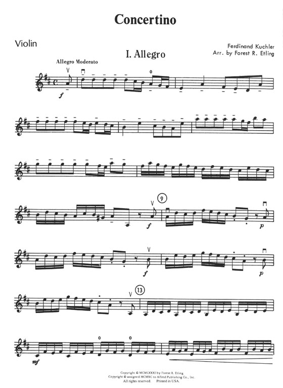 Kuchler Concertino for Violin Solo with Piano Accompaniment