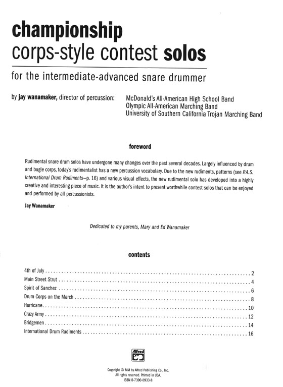 Championship Corps-Style Contest Solos For the Intermediate-Advanced Snare Drummer Championship Corps-Style Contest Solos For the Intermediate-Advanced Snare Drummer