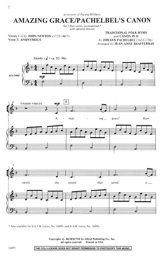 Amazing Grace/Pachelbel's Canon 2-Part Amazing Grace/Pachelbel's Canon 2-Part