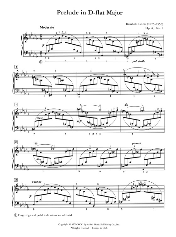Glière Prelude in D-flat Major Opus 43, No. 1 for the Piano