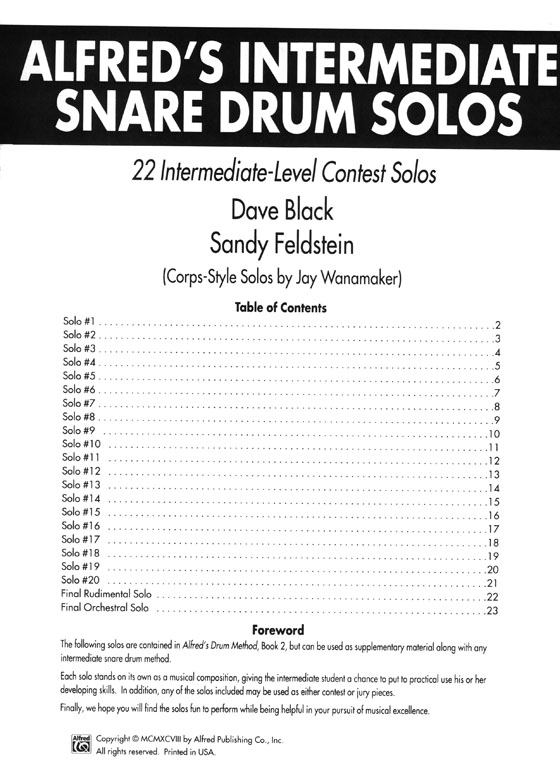 Alfred's Intermediate Snare Drum Solos