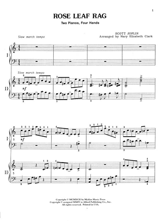 Rose Leaf Rag‧Scott Joplin Intermediate Piano Duet