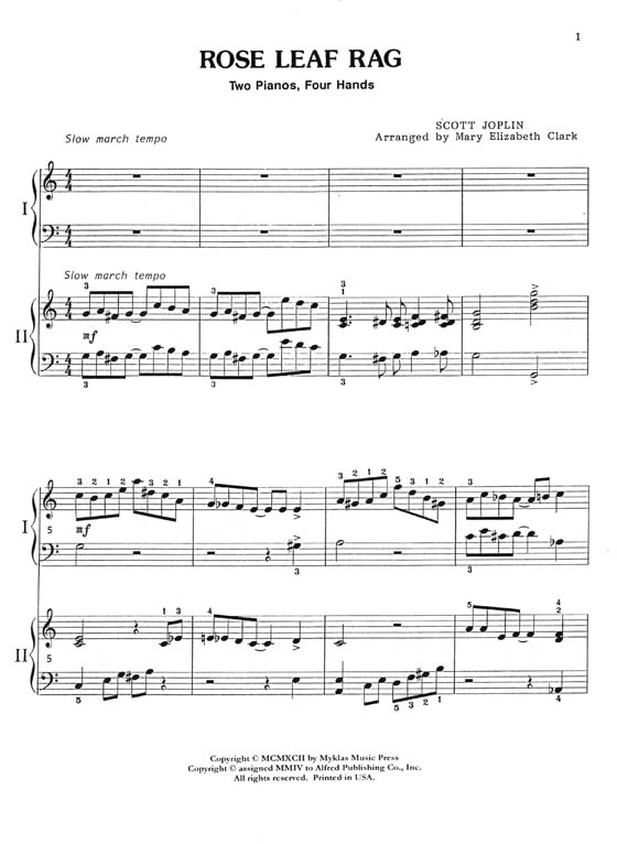 Rose Leaf Rag‧Scott Joplin Intermediate Piano Duet