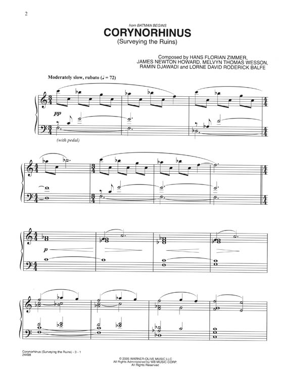 Corynorhinus (Surveying the Ruins) from Batman Begins / Original Sheet Music Edition 