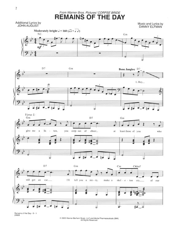 Remains of the Day from Corpse Bride / Original Sheet Music Edition