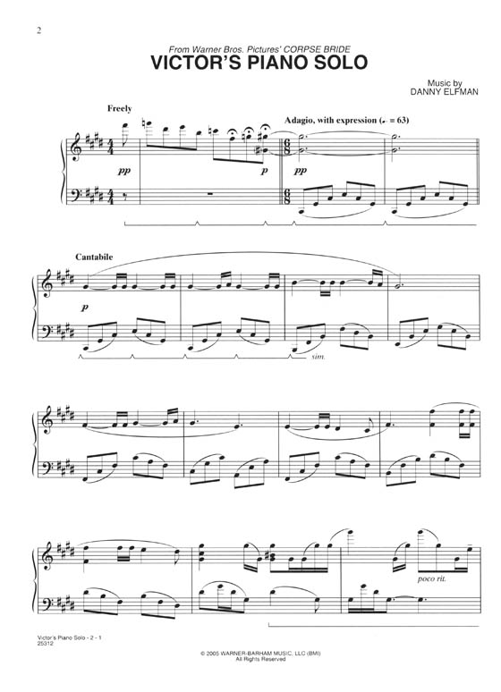 【Victor's Piano Solo】from Corpse Bride / Original Sheet Music Edition