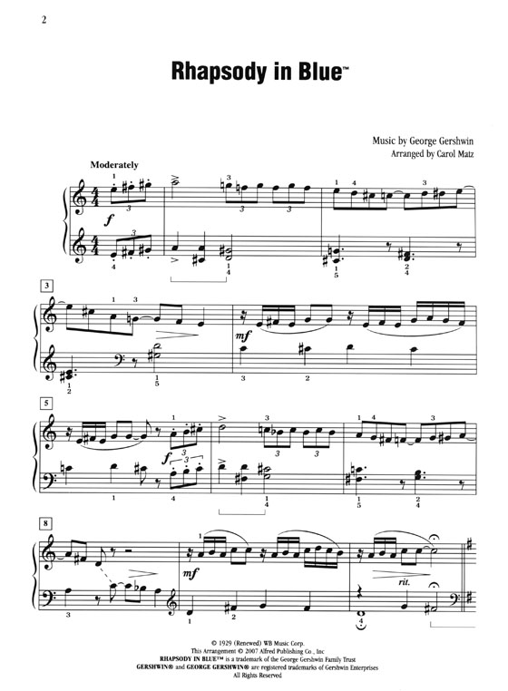 George Gershwin Rhapsody in Blue Early Intermediate Piano