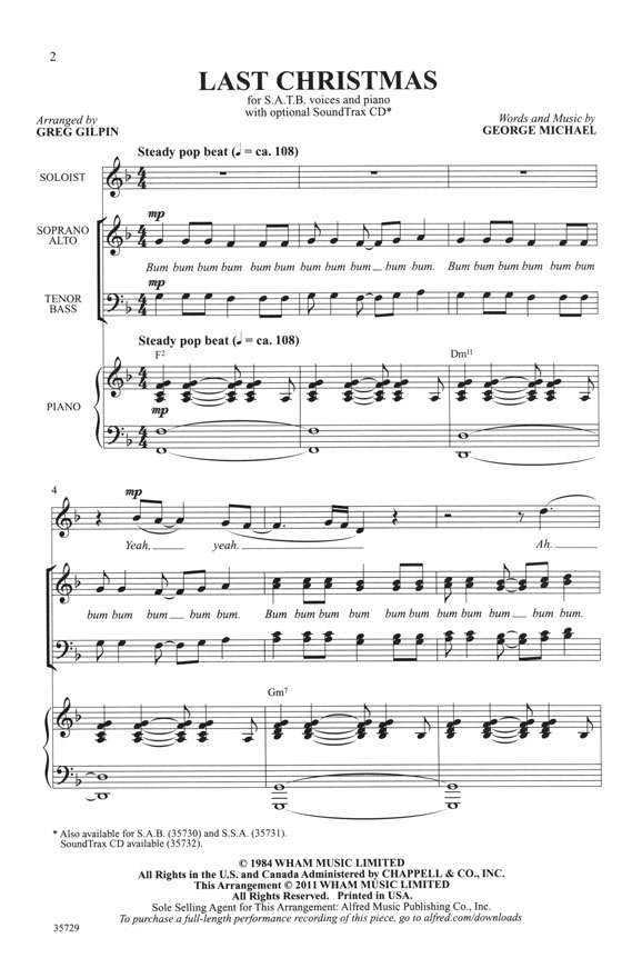 Last Christmas SATB with Piano Last Christmas SATB with Piano