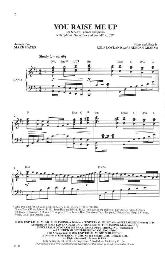 You Raise Me Up SATB with Piano