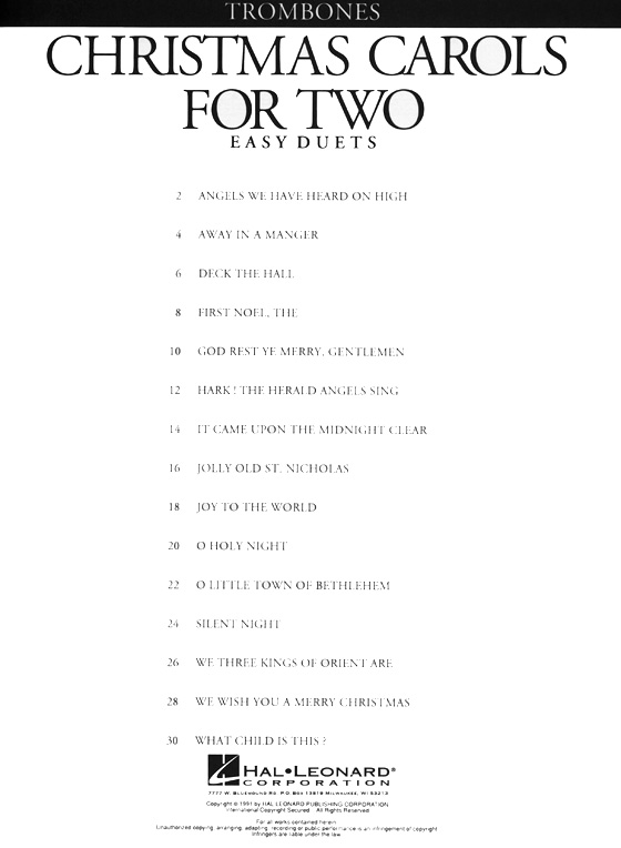 Christmas Carols for Two , Easy duets【Trombones】 Christmas Carols for Two , Easy duets【Trombones】