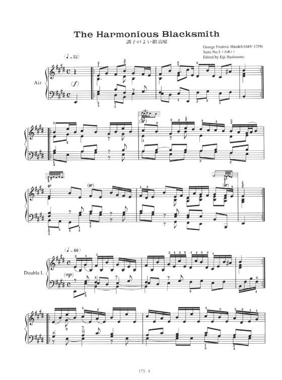 G. F. Händel The Harmonious Blacksmith Air Con Variazioni/調子のよい鍛治屋 for Piano G. F. Händel The Harmonious Blacksmith Air Con Variazioni/調子のよい鍛治屋 for Piano
