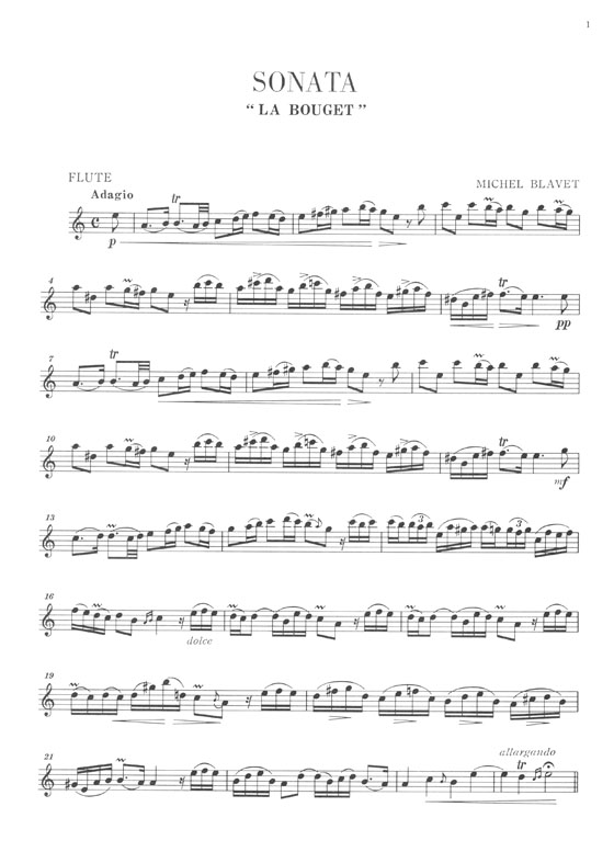 Michel Blavet Sonata La Bouget Op. 2~6 for Flute and Piano