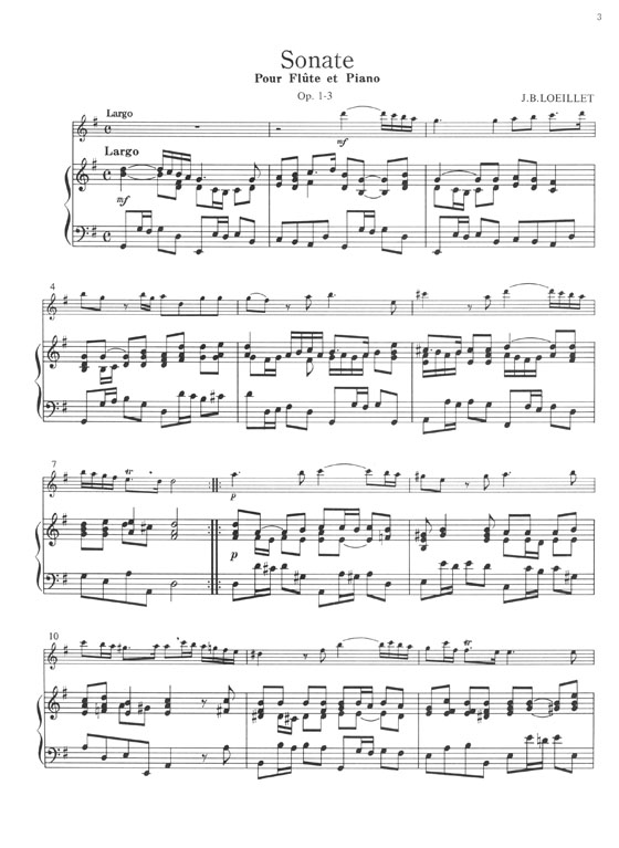 J. B. Loeillet Sonate Op. 1-3 pour Flûte et Piano