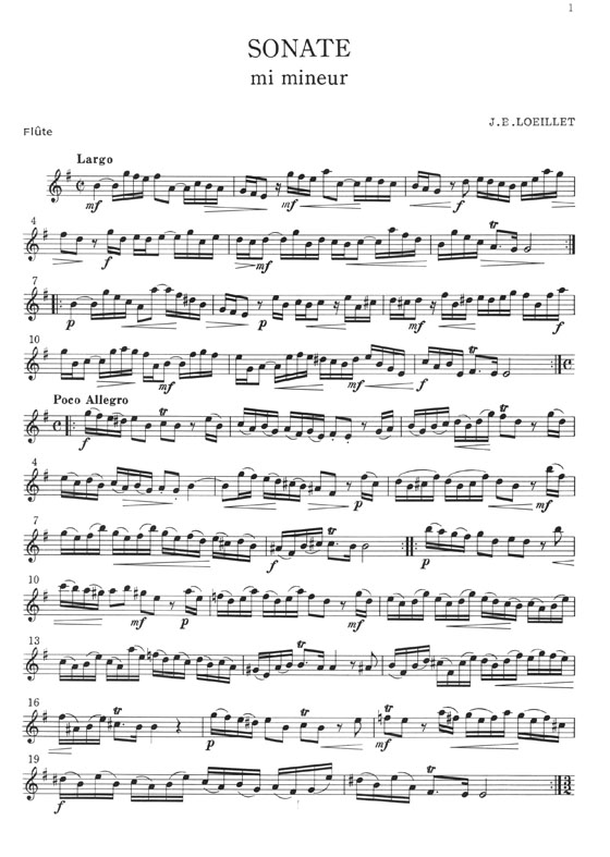 J. B. Loeillet Sonate mi mineur pour Flûte et Piano