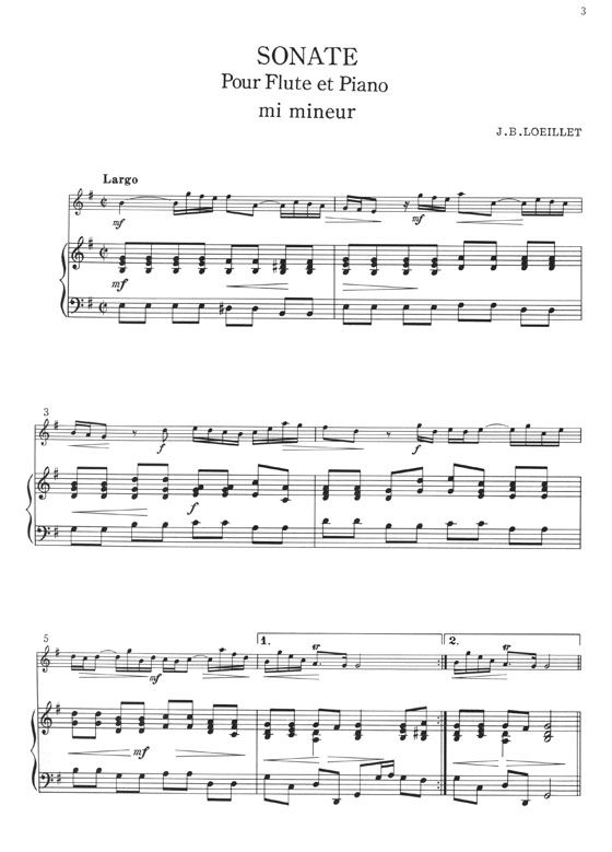 J. B. Loeillet Sonate mi mineur pour Flûte et Piano
