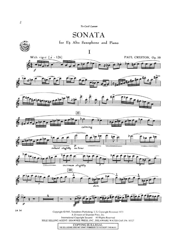 Paul Creston Sonata Opus 19 for E♭ Alto Saxophone