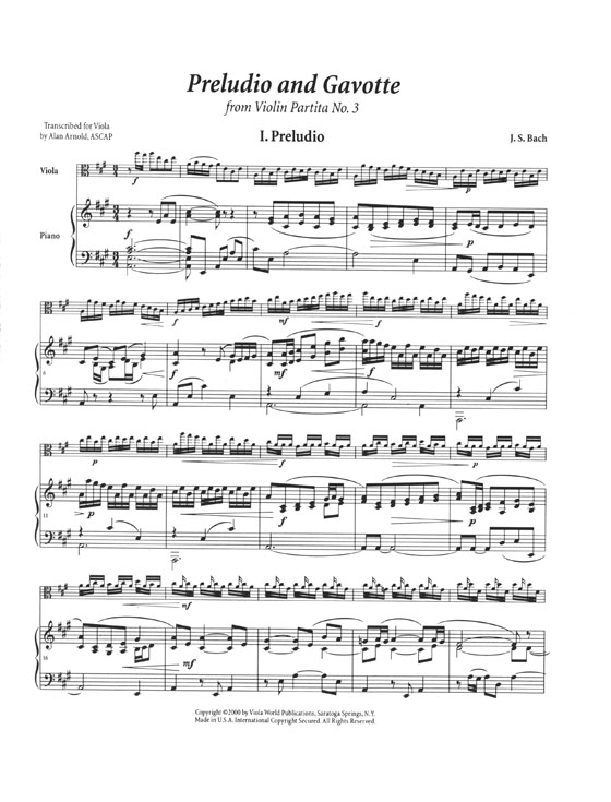 Bach Preludio & Gavotte from Violin Partita No. 3 for Viola