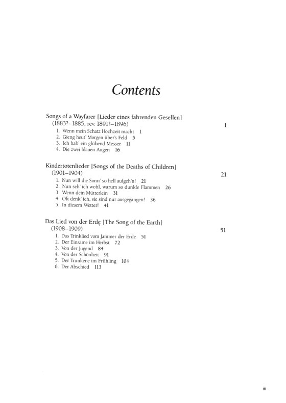 Mahler : Three Song Cycles in Vocal Score