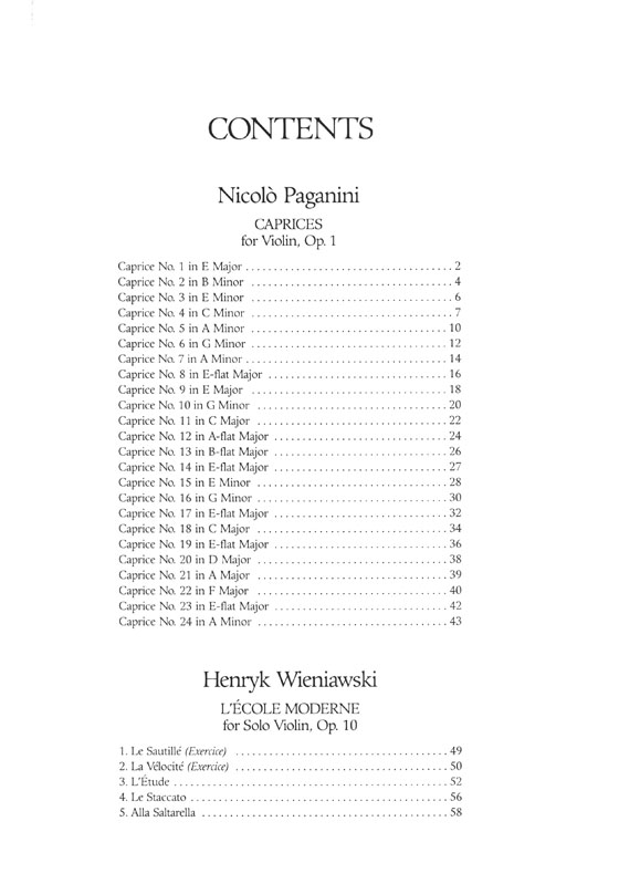 Paganini and Wieniawski Caprices and Etudes for Solo Violin