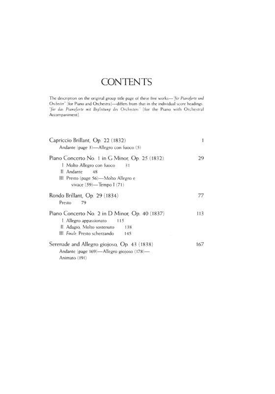 Mendelssohn Complete Works for Piano and Orchestra in Full Score Mendelssohn Complete Works for Piano and Orchestra in Full Score