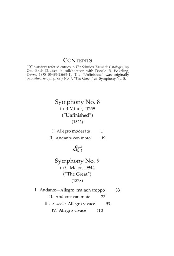 Schubert Symphony No.8 in B minor, D759 "Unfinished" Symphony No.9 in C Major, D944 "The Great" Dover Miniature Scores Schubert Symphony No.8 in B minor, D759 "Unfinished" Symphony No.9 in C Major, D944 "The Great" Dover Miniature Scores