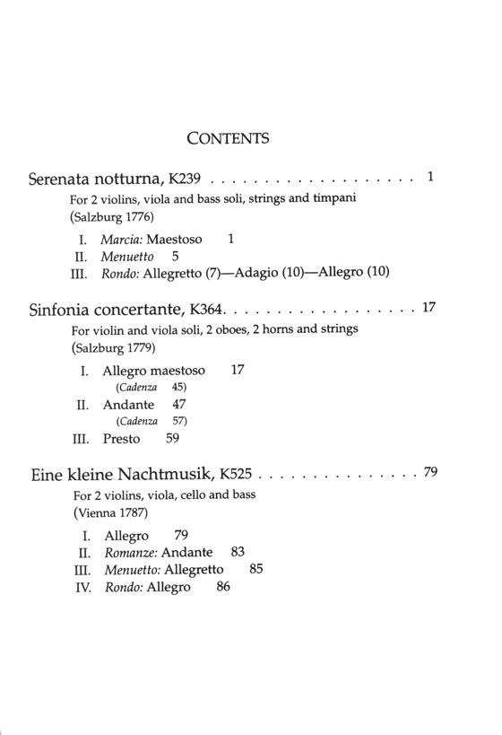 Mozart Eine Kleine Nachtmusik, Serenata Notturna and Sinfonia Concertante Dover Miniature Scores
